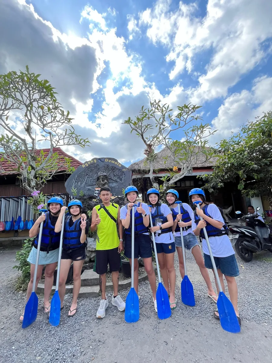 Eka with guests before a rafting adventure in Bali